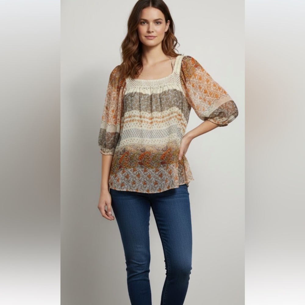 DAVI & DANI Multi‑Color Boho Peasant Blouse